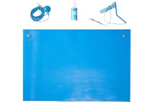 MAGNIFYLABS ESD Anti-Static Table Mat Kit | 16" x 24" | Sky Blue | with (1) ESD Wrist Strap, (1) ESD Grounding Cord, (1) Bottle of Mat Cleaner