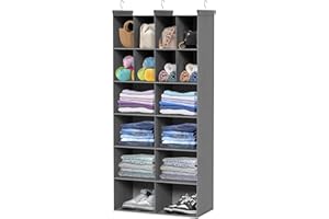 OFIRAY-HOME 6 Tier Hanging Closet Organizer, 16 Compartments Sweater Organizer for Closet with 3 Sturdy Hooks, Closet Organizers and Storage, Wardrobe, Rv, Garment Rack, Grey