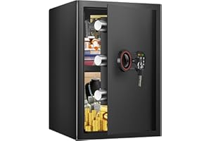 RXUJYC 3.4 Cub Large Home Safe Fireproof Waterproof, Anti-theft Fireproof Safe Box with Digital Keypad, Spare Keys and Alarm System, Fire Safes for Home Document Money Valuables