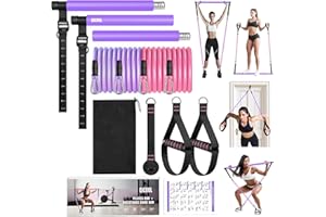 Pilates Bar Kit with Resistance Bands，Foot Strap and Door Anchor, Workout Sets for Women & Men, Qicool Pilates Resistance Bands Exercise Fitness Equipment Home Gym Yoga, Multifunctional Full Body