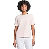 Jones New York Women's Mini YD Feeder Stripe Elbow Ruffle SLV T, Petal Pink/NYC White
