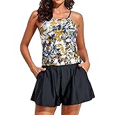 Smismivo Shorts Romper for Women Summer Modest One Piece Swimsuit Jumpsuit with Pockets Bathing Suit