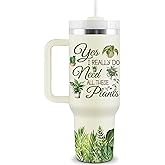 COCOGIFTS Gardening Gifts for Women - Plant Gifts for Plant Lovers, Lady - Garden Gift for Gardeners Woman - 40oz Travel Cup Insulated Tumbler with Lid and Straw
