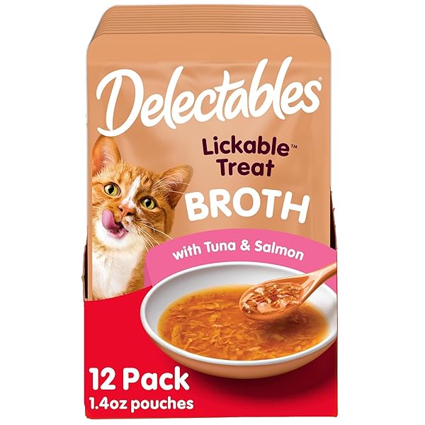 HARTZ DELECTABLES SAVORY BROTHS TUNA & SALMON LICKABLE WET CAT TREATS, 12 COUNT