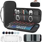 Holldimde Carrying Case Accessories Bundle for Nintendo Switch 2, Travel Carrying Case with 12 Game Card Slots and Pockets, Screen Protector, Clear Protective Shell Cover, Thumb Stick Caps for Switch2