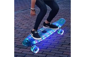 HONGXING 22 Inch Skateboard for Kids 6-8,Led Light Up Cruiser Skateboards Complete for Ages 4-5-10-12 Boys Girls Beginners Teens Youths,Mini Kids Skateboard Small Penny Board Flash Clear Blue