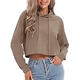 milanpavilion Women's Drawstring Cropped Hoodie Casual Hoodies for Women Workout Crop Tops Sweatshirt Long Sleeve Crop Top