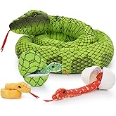 MorisMos Giant Snake Stuffed Animal Mommy with Babies, Realistic Stuffed Snakes Plush Toy, Long Boa Constrictor for Kids, Girls, Boys, Halloween, Green, 80in