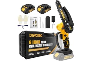 XGOLD DEVONIC Mini Chainsaw 6-Inch Cordless,Portable Handheld Chain Saw Battery Powered with Safety Lock and Overload Protection for Wood Cutting,Tree Trimming,and Garden (2 Batteries)
