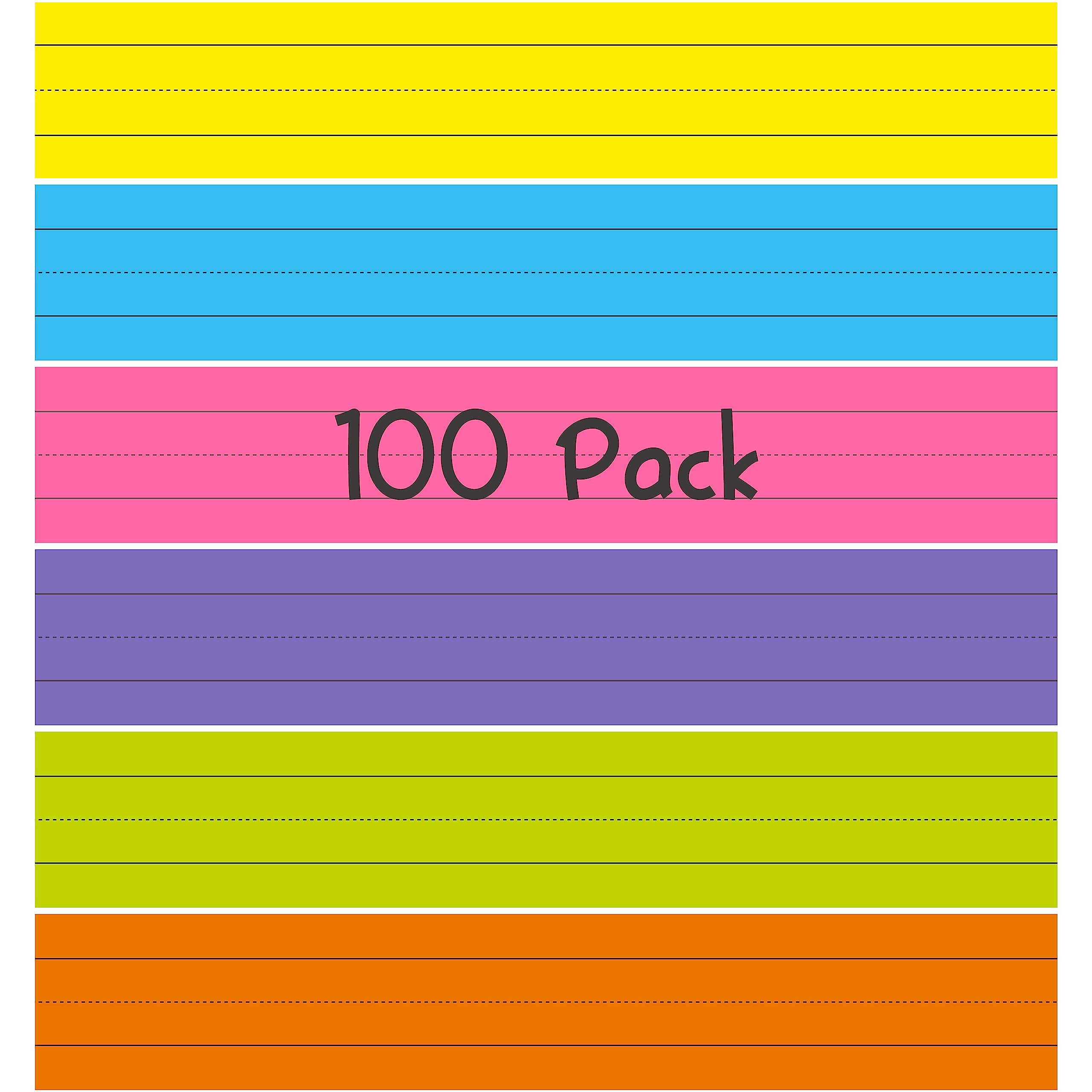 Photo 1 of 100 Pack Sentence Strips, Ruled Sentence Strip Lined Paper for Handwriting Practice Learning Tool Classroom School, Office Supplies (6 Assorted Colors, 17” x 3”)