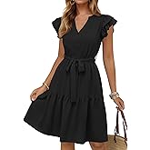 KIRUNDO Summer Dresses for Women 2026 Spring Flutter Sleeve V Neck Ruffle Flowy Tiered Knee Length Beach Vacation Sundress