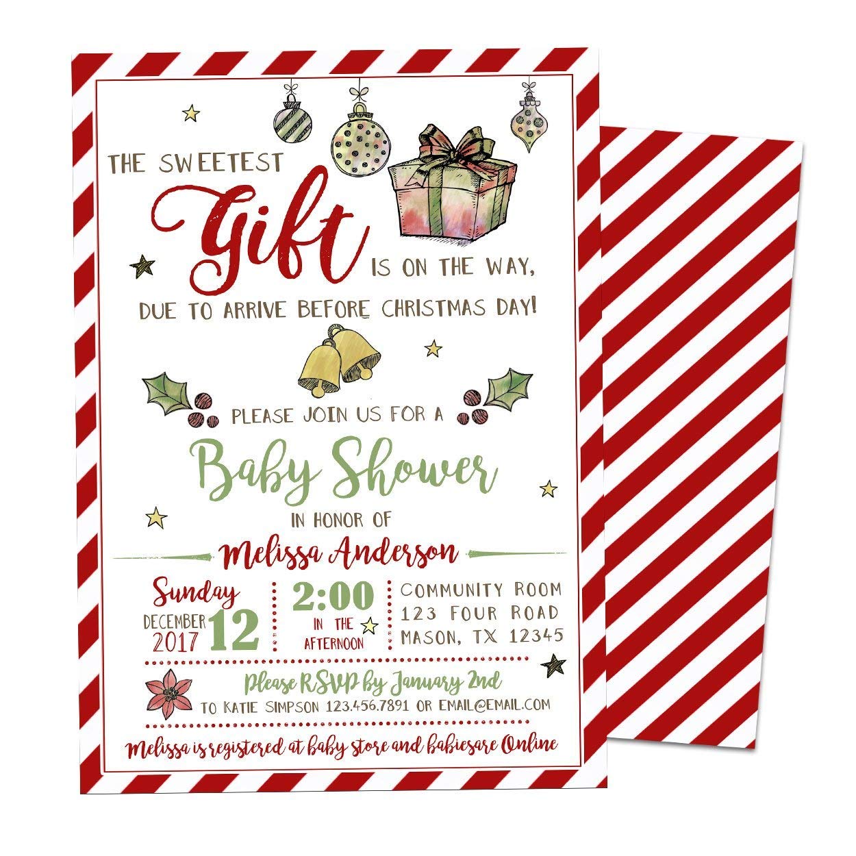 Amazoncom Christmas Baby Shower Invitations Candy Cane Poinsetta Gift Handmade Amazoncom Christmas Baby Shower Invitations Candy Cane Poinsetta Gift Handmade