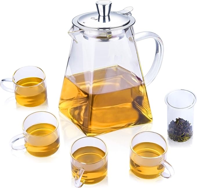 Lodeo Glass Tea Set 950ml Teapot with Removable Glass Infuser & 4
