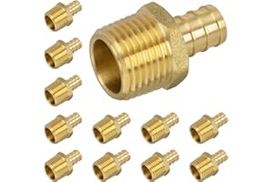 JUWO PEX Fitting, 1/2" Male NPT to 1/2" PEX Adapter for Plumbing Repairs or Remolding, Sturdy and Durable Brass Crimp Fitting (12 Pack)