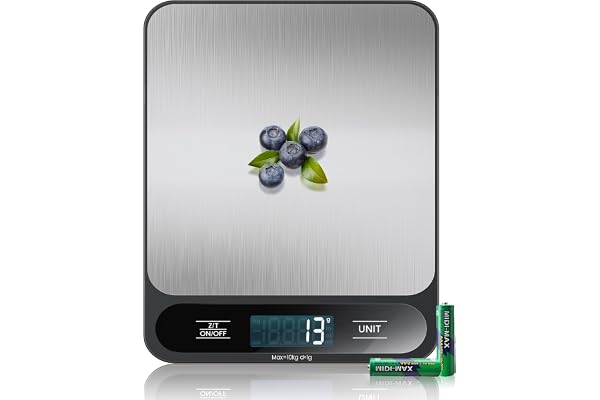【10KG & Stainless Steel】 Digital Kitchen Scale, Electronic Food Scale with Tare Function, High Precision 1g/0.1oz, Easy to Cl