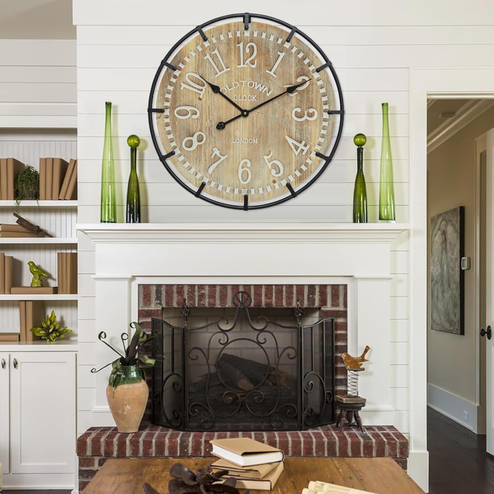 Photo 1 of ****WHITE COLOR****** EMAX HOME 24 Inch Large Farmhouse Wall Clock - Rustic Antique Wood, Silent Battery Operated Clock for Office Kitchen Bedroom Living Room
