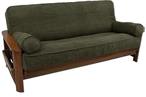 Blazing Needles Solid Microsuede Double Corded 8" to 9" Futon Cover Set with 2 Bolster Pillows (Set of 3), Full, Hunter Green