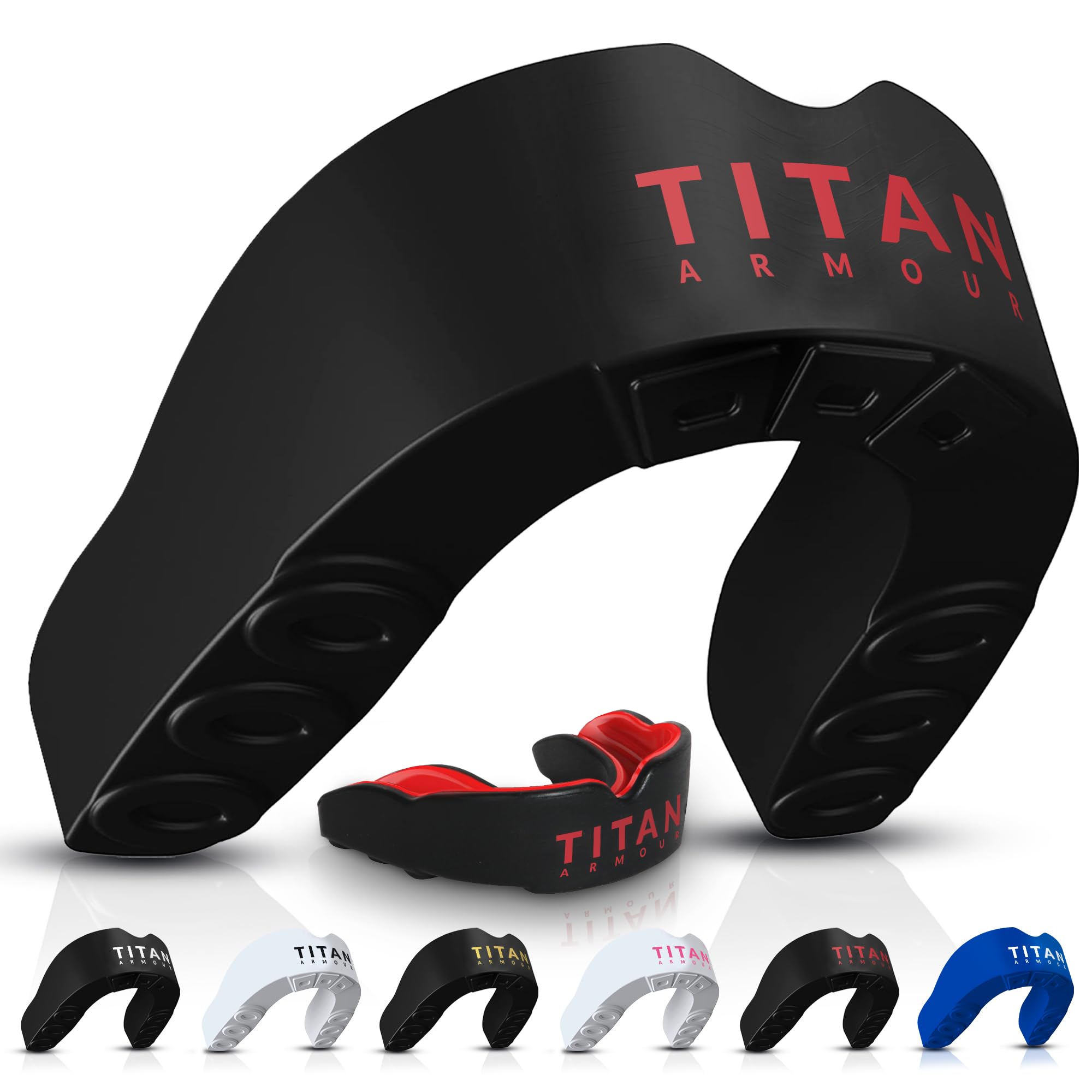 Titan Armour® Gum Shield w/Dual-Layer Technology | Adults & Junior Custom-Fit Mouth Guard | Case Inc | Boil & Bite Mouthguard: Boxing, Rugby, MMA, Hockey & All Contact Sports | UK Brand Age 11+ Red