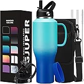40 oz Insulated Water-Bottle that fits in Cup Holder - Cold 48h/Hot 24h, Stainless Steel Tumblers with Lids and Straws & Bottle Sleeve, Leak Proof Metal Flask Cup, Travel Coffee Tumbler with Handle