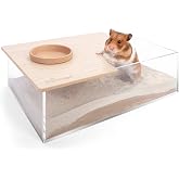 Niteangel Animal Sand-Bath Box: - Acrylic Critter's Sand Bath Shower Room &amp; Digging Sand Container for Hamsters Mice Lemming Gerbils or Other Small Pets (Rectangle, Burlywood)