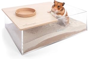 Niteangel Animal Sand-Bath Box: - Acrylic Critter's Sand Bath Shower Room & Digging Sand Container for Hamsters Mice Lemming Gerbils or Other Small Pets (Rectangle, Burlywood)