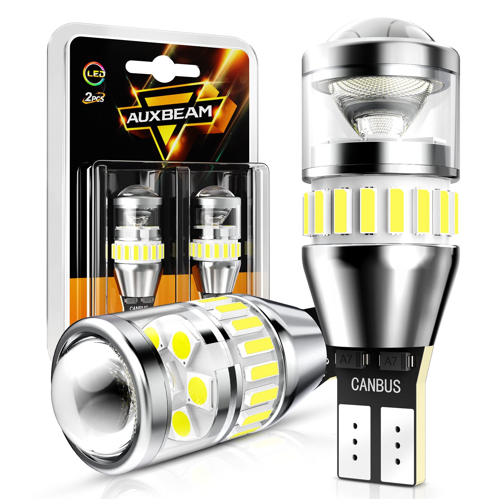 Photo 1 of Auxbeam 912 921 LED Bulb for Backup Reverse Light Bulbs, 4000 Lumens 400% Brighter Super Bright Canbus Error Free 906 904 922 W16W T15 LED Bulbs with Double Projectors, 6500K White, Pack of 2