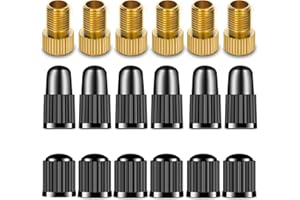 6Pcs Presta to Schrader Valve Adaptor and 12Pcs Tire Caps, Convert French/UK to US, Inflate Tire Using Standard Pump or Air C