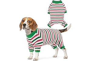 CooShou Christmas Dog Pajama Xmas Dog Onesie Jumpsuits Soft Pet Xmas Pjs Christmas Dog Outfit Costume Apparel Clothes for Small, Medium Large Dogs Stripe Pattern M