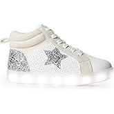 FabKids Girls Boys Light Up Shoes Fashion High Top Sneakers Cute Print Footwear for Toddler Little Kid Big Kid