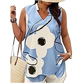 SOLY HUX Women's Plus Size 2 Piece Outfits Floral Print Notch V Neck Tank Top and Shorts Set