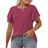 VISLILY Womens-Plus-Size-Summer-Tops Ruffle Short Sleeve T Shirts Crewneck Eyelet Tunics Casual Loose Tee