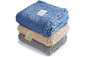 Luciphia 1 Pack 3 Calming Dog Blanket Fluffy Premium Fleece Pet Blankets Soft Sherpa Throw for Dogs Puppy Cat Grey/Beige/HazeBlue Small (23" x16")