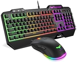 havit Wired Gaming Keyboard Mouse Combo LED Rainbow Backlit Gaming Keyboard RGB Gaming Mouse Ergonomic Wrist Rest 104 Keys Ke