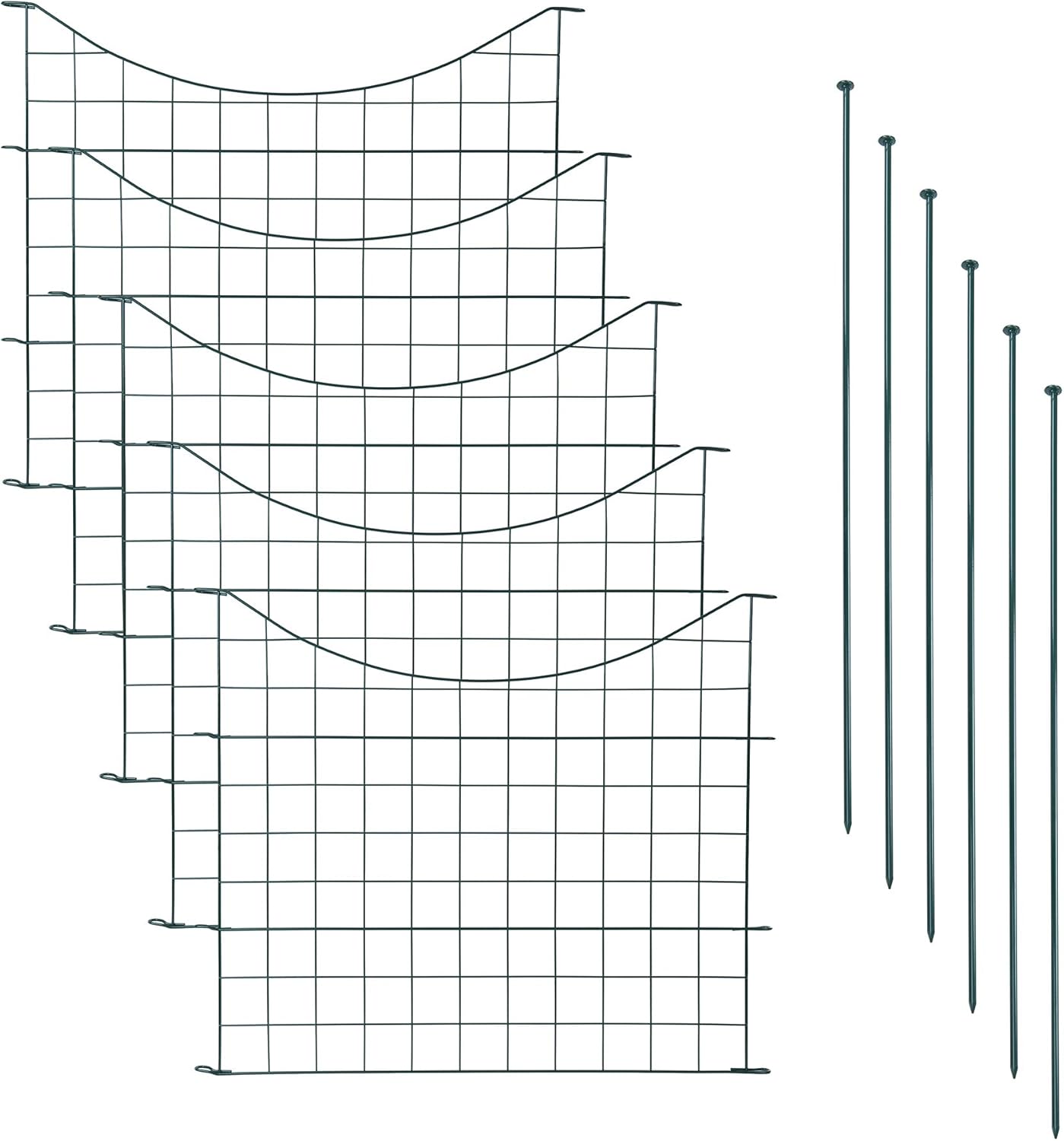 Teichzaun Set mit 5 Zaunelementen und 6 Befestigungsstäben, Welpanauslauf, Metall, Gartenzaun, Freigehege, Teich, Zaun, Set, 5 Elemente, Gitterzaun (Unterbogen)
