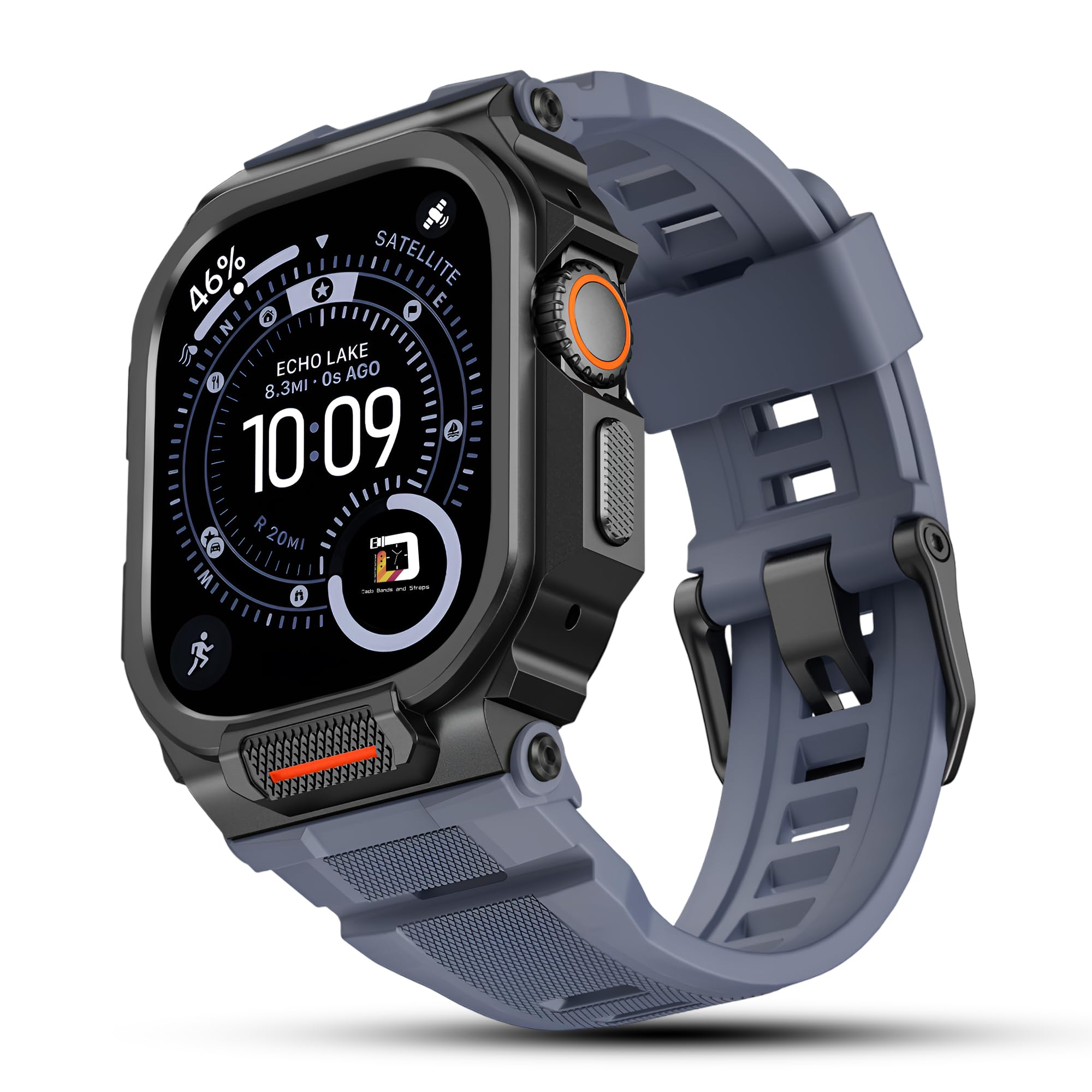 DADO Rugged Integrated Silicone Band with Case Compatible with Apple Watch Ultra 3/2/1, Series 11/10, Sport Strap with Metal Bumper Case for Apple Watch (Black-Blue, 49mm)