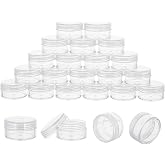 10 Gram Sample Containers 20 Count Small Plastic Containers with Lids | Leak Proof Clear PS Jars, Perfect 10g Size, Reusable, Includes Labels &amp; Mini Spatulas, Ideal for Samples, Travel, Cream