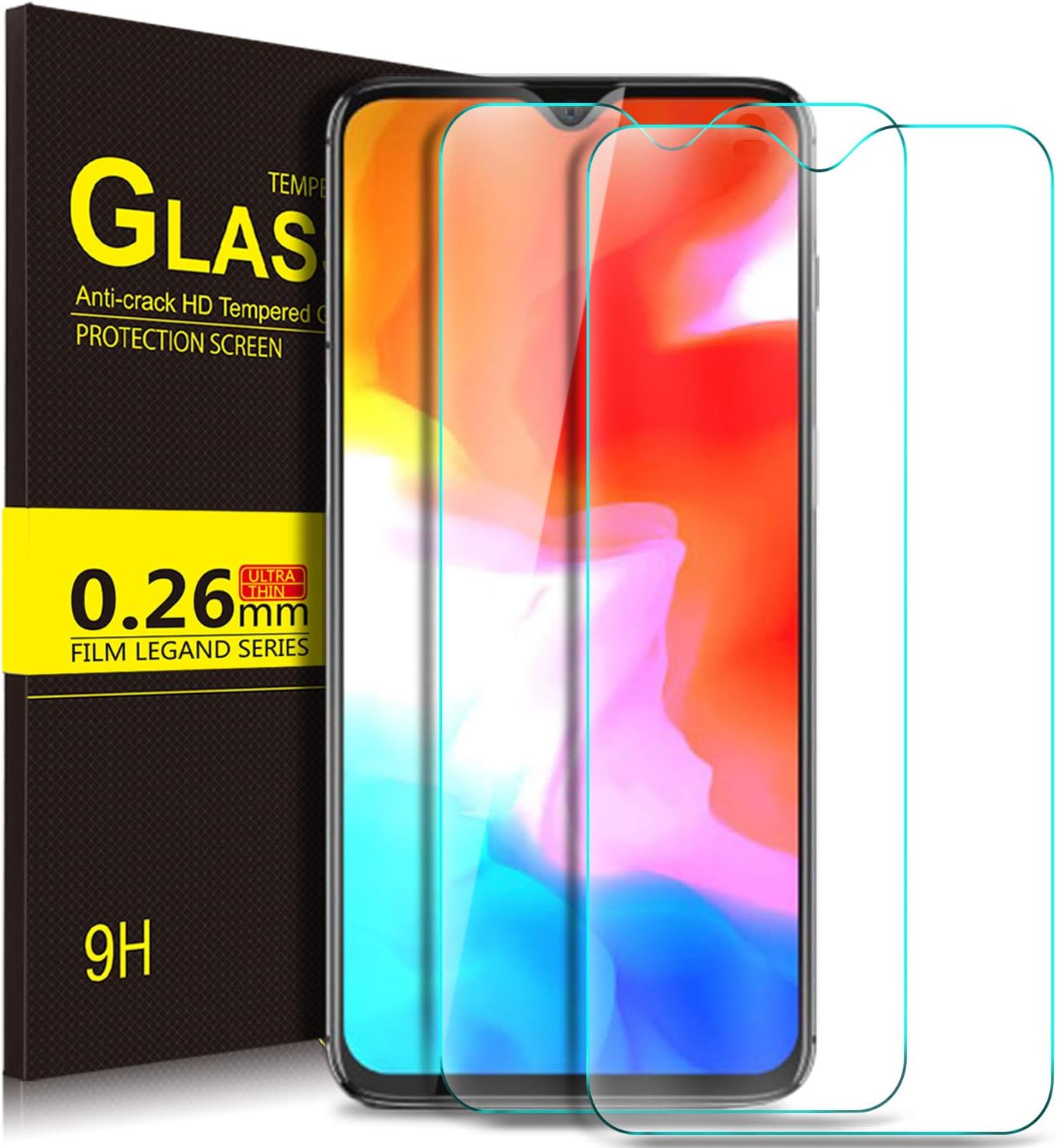 Geemai Oneplus 6T Screen Protector, 9H Hardness [Crystal Clearity] [No-Bubble] Screen Protector for Oneplus 6T Smartphone, Transparent - 2PCS