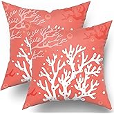 Nautical Coral Throw Pillow Covers Coastal Beach Ocean Themed 18 X 18 Inches Pillow Cushion Cases for Bedroom Living Room Sofa Set of 2 Cotton Decorative Pillowscase