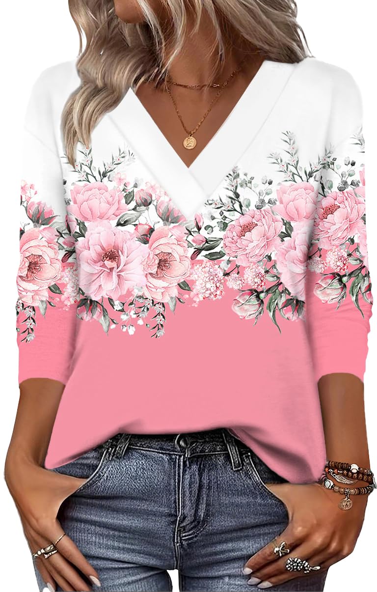 Zeagoo Floral Boho Tops Womens Long Sleeve Blouse Dressy V Neck Tunic ...