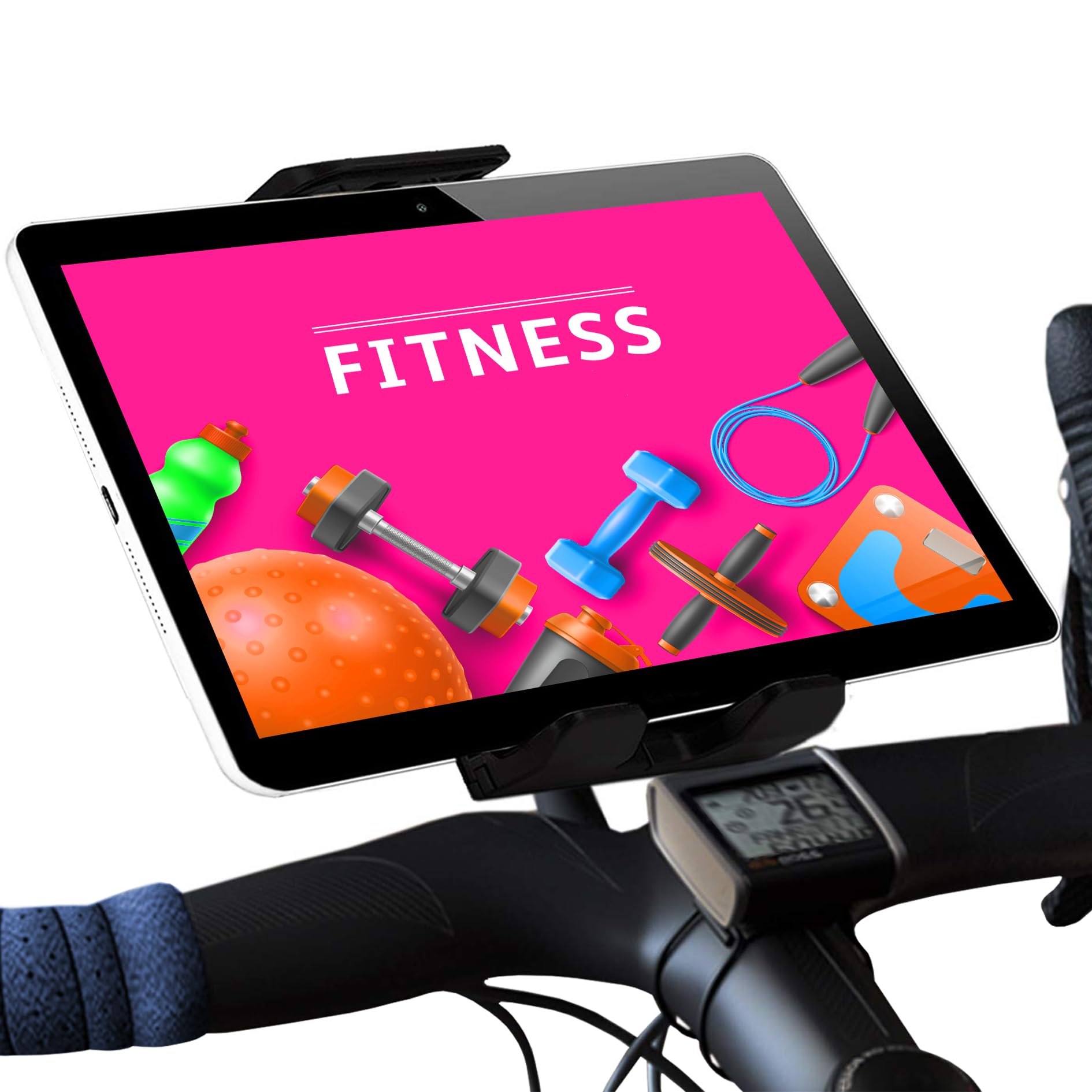 Turnaroundtech Stationary Bike Tablet Holder Compatible with iPad Suitable for All Kinds of Handlebars and Spinning Bicycles Roller Treadmill