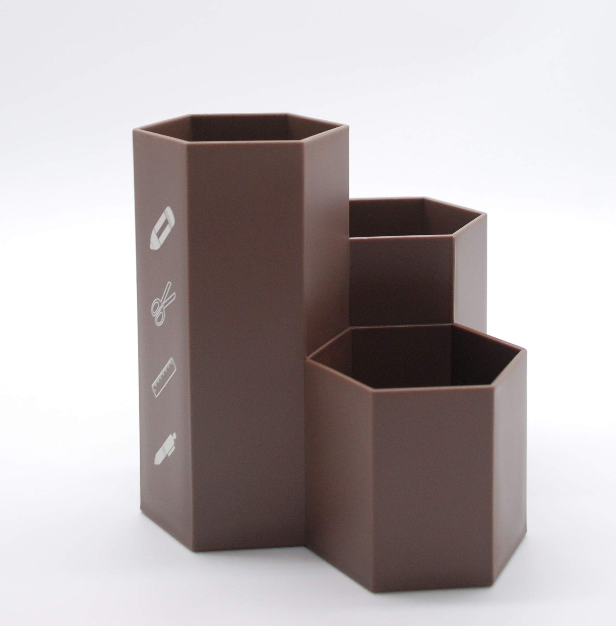 AhfuLife Creative Multifunction Hexagon Makeup Brush Vase Brush Pot Pen Holder Stationery Storage Pen Container Desk Decoration (chocolate)