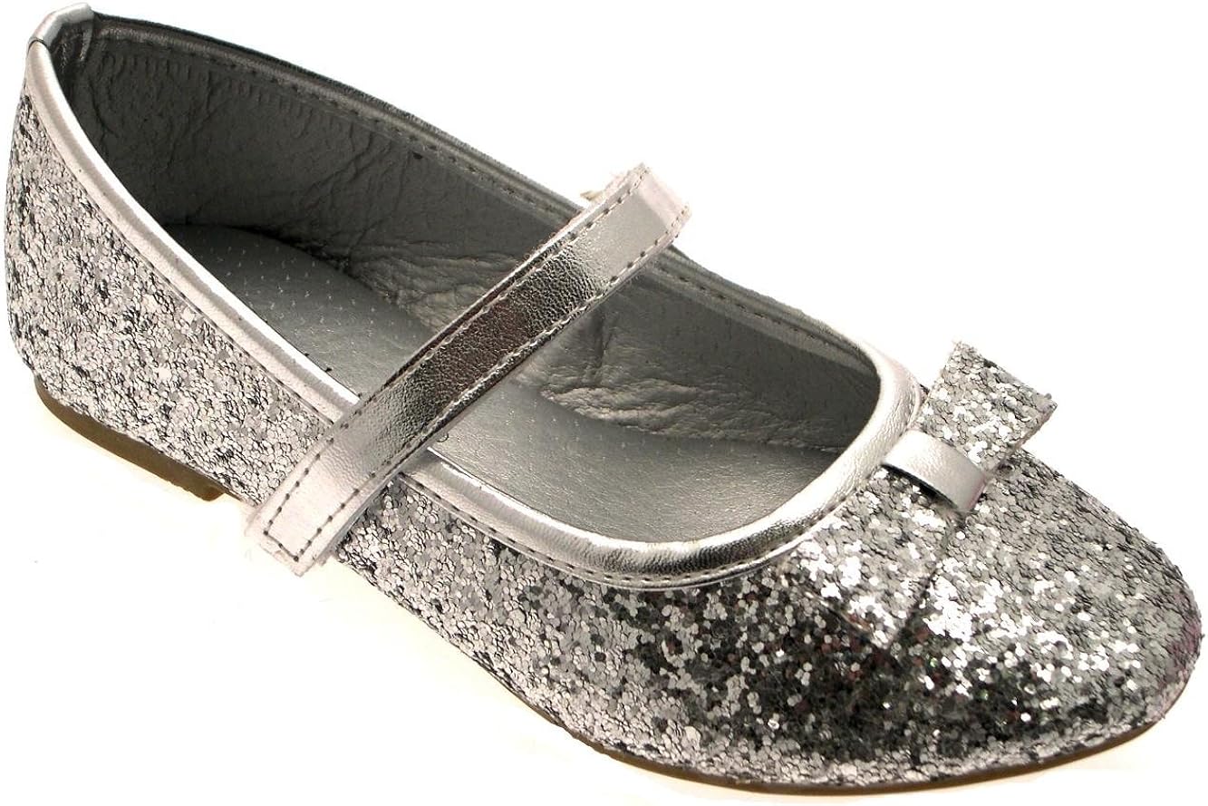 Girls Glitter Bow Strap Ballet Pumps Flat Childrens Kids