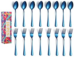 Dinner Forks and Spoons Blue Silverware Set of