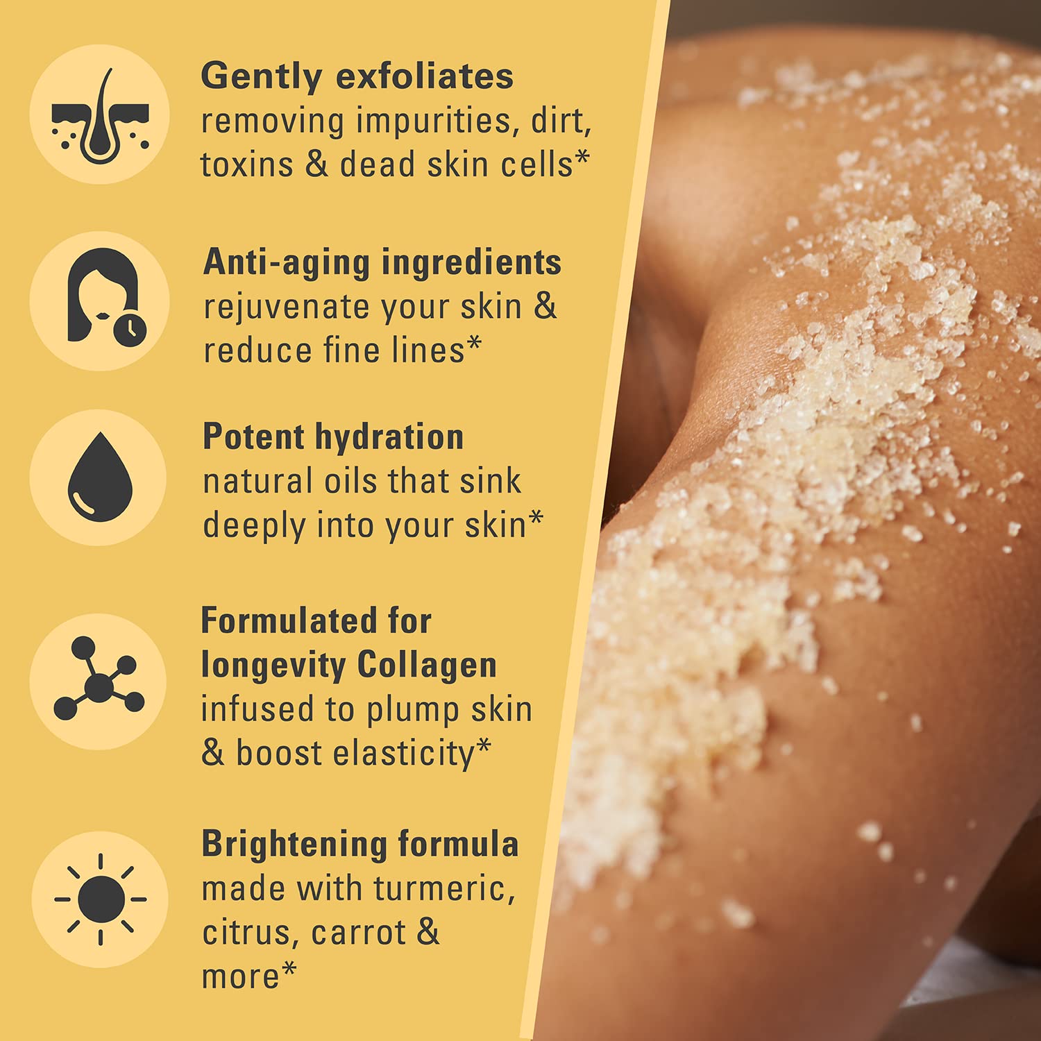 Exfoliating Body Scrub Turmeric Body Scrub and Skin Exfoliator with Collagen and Coconut Oil Gently Exfoliate Face Body Hand and Foot Scrub Moisturizing Body SkinCare products by M3 Naturals - Image 4