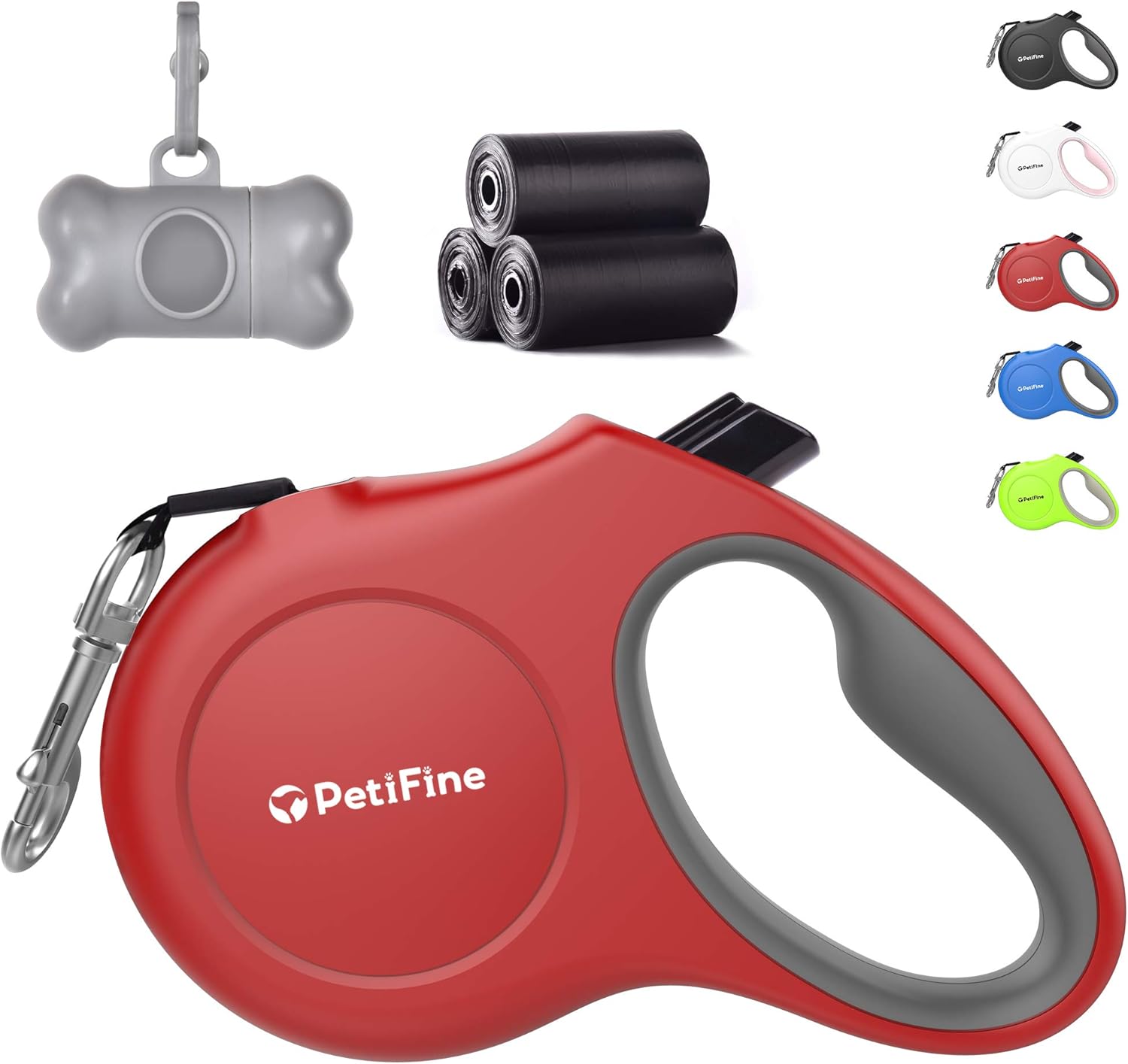 PetiFine Retractable Dog Lead 3m with Dispenser and 60 Poop Bags, Extendable Dog Leads