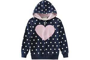 CM-Kid Little Girls Zip Up Hoodie Sweatshirt Fleece Heart Print Jacket Hooded for Toddler Kids Fall Winter Outfits Clothes