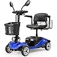 Compact 4 Wheel Mobility Scooter with Display, Foldable Electric Scooter for Seniors and Adults, Heavy Duty Travel Model with Lights, Basket, and Long-Lasting Extended (Blue-with Rear Basket)