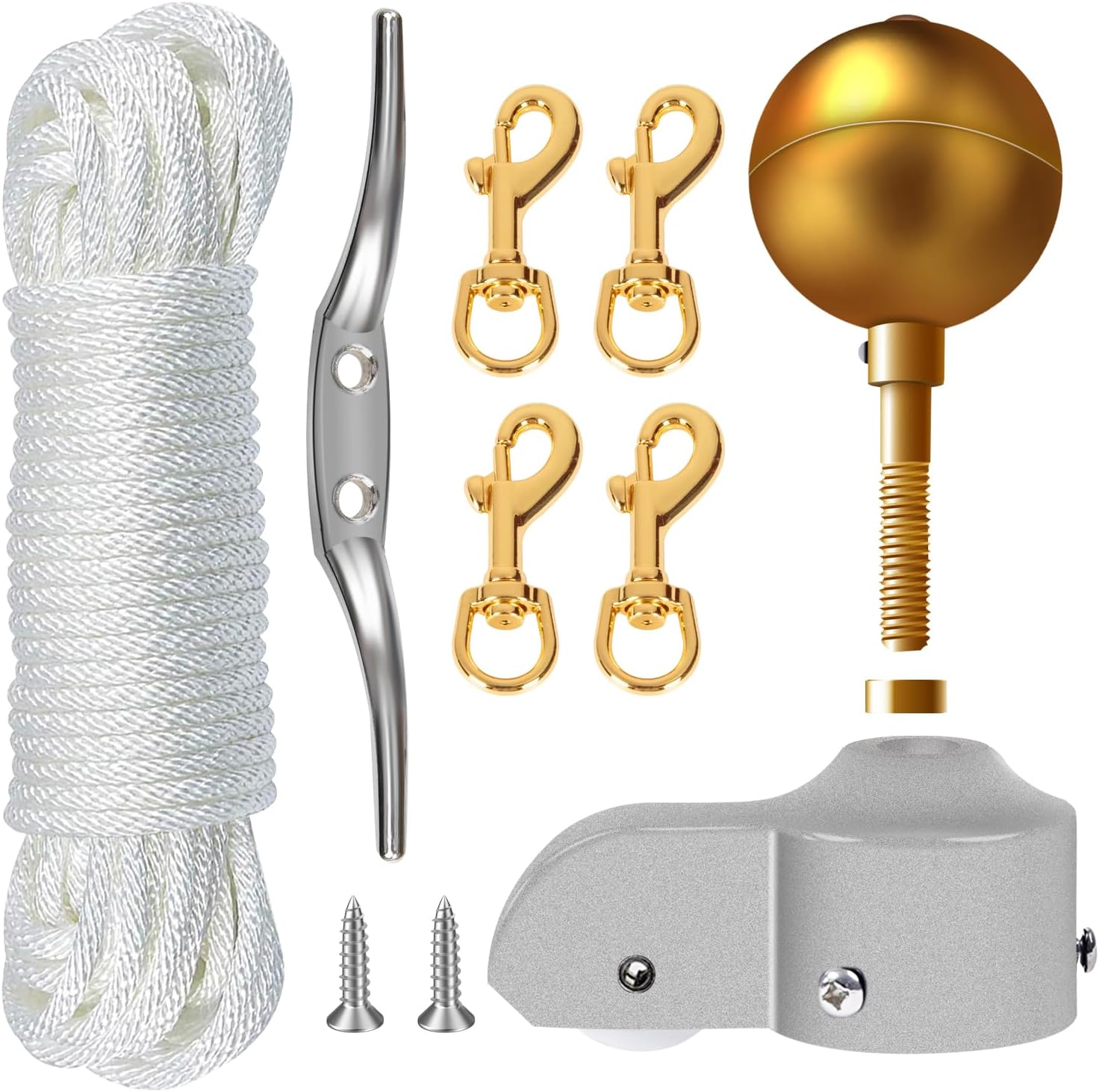 Flagpole Hardware - NQ Flagpole Hardware Repair Parts Kit-50 Feet Halyard Rope+3