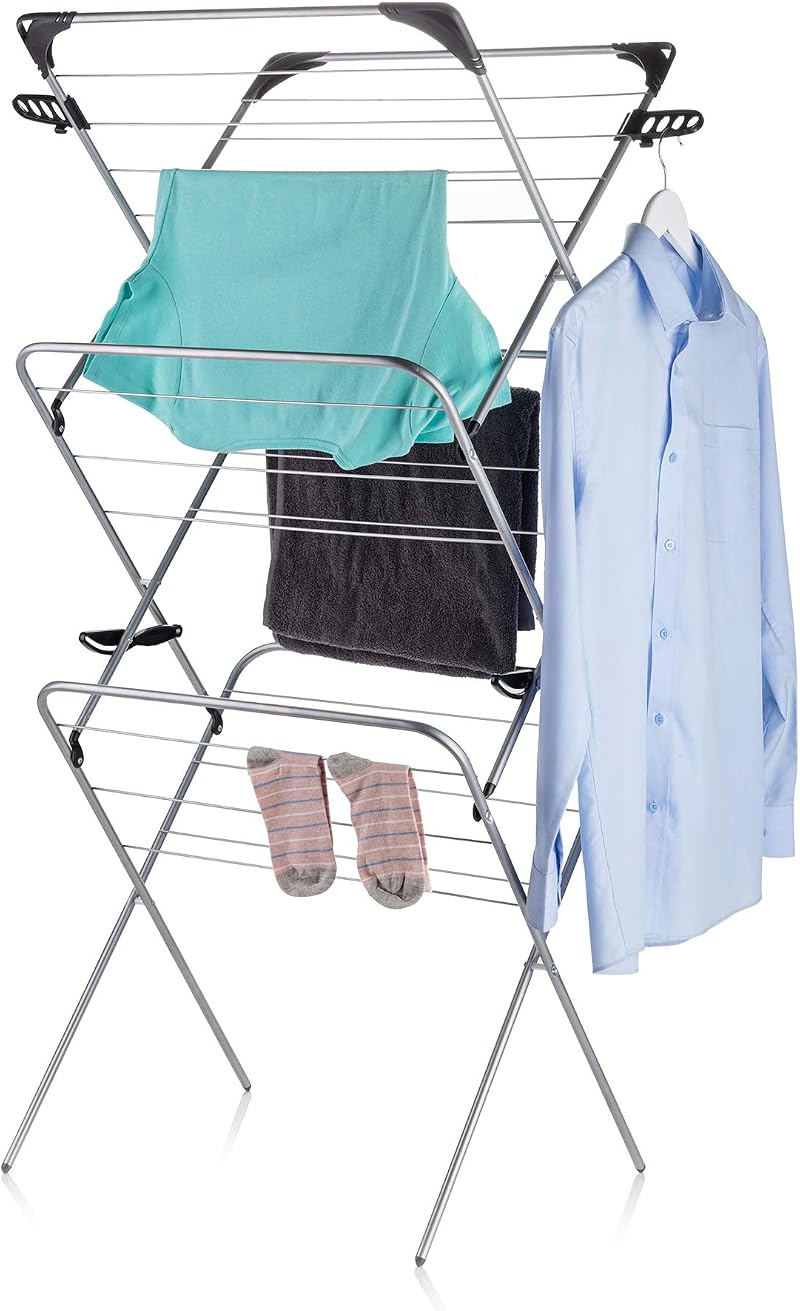 Minky 3 Tier Indoor Clothes Airer, 20m Drying Space, Foldable, Black