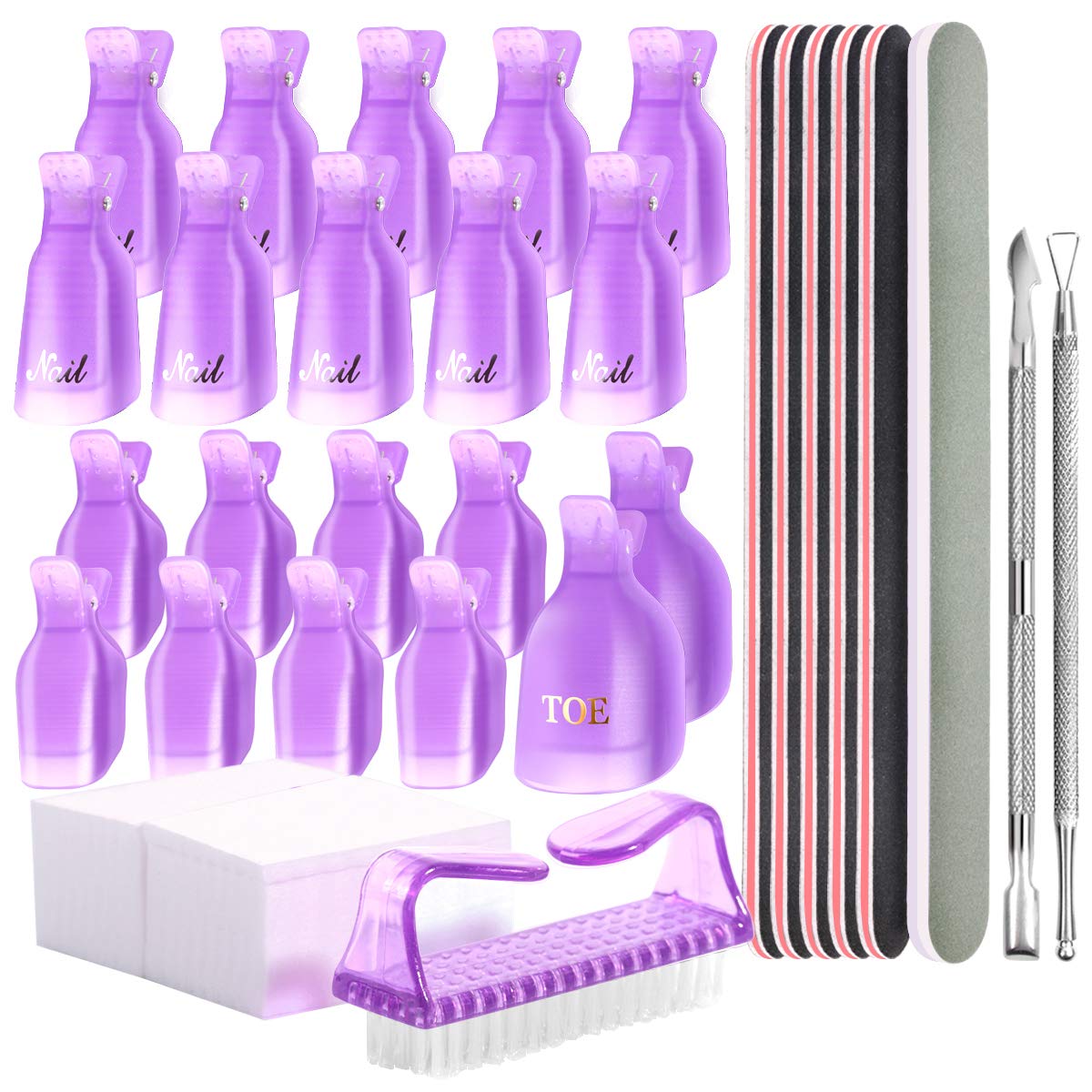 Gel Nail Polish Remover Tools Kit 20pcs Fingernail &Toenail Clips 114Pcs Nail Pads 5pcs 100/180 Grits Nail Files 400/4000 Grits Nail Buffer Nail Scraper for Dip Powder NailBy Teenitor: Beauty